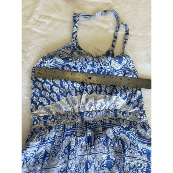 LuLus blue&white lined halter short dress cut outs in back rayon fabric sz M fes - Picture 7 of 10